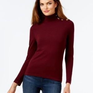 INC Mock Neck Button Shoulder Sweater Red Size S